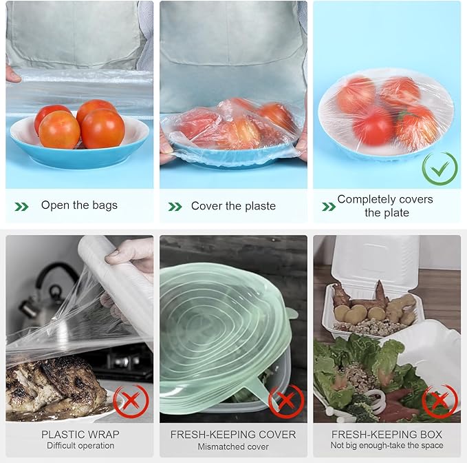 100 Boxed Bowl Covers Bread Proofing Plastic Wrap for Food Shower Caps for Sourdough Bread Baking Rising Elastic Reusable BPA Free Food Grade (Diameter 12")
