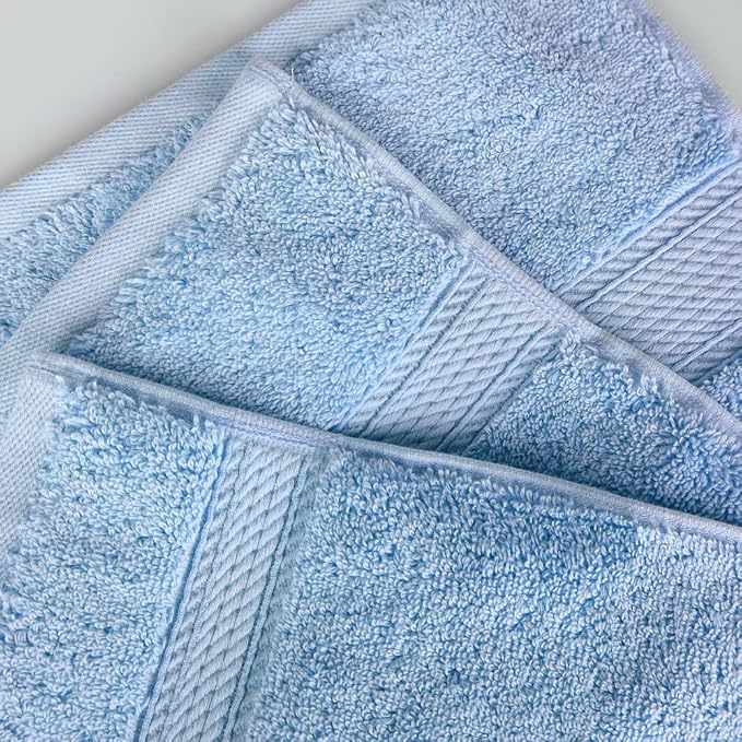 Superior Egyptian Cotton Plush & Absorbent, Face Towel Set of 6, Light Blue | - Image 5