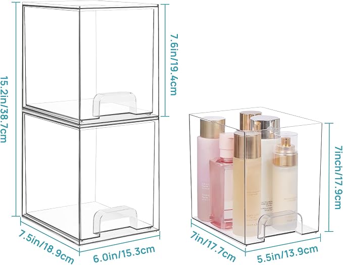 Vtopmart Clear Stackable Storage Drawers, 2 Pack Tall Plastic Organizers | - Image 3