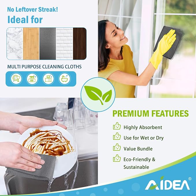 AIDEA Microfiber Cleaning Cloth Grey-50PK, Soft Absorbent Rags, Microfiber - Image 5