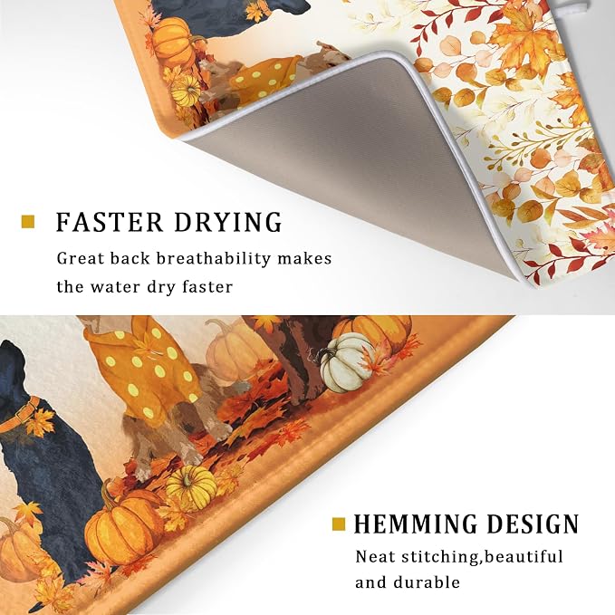 Giwawa Fall Dogs Dish Drying Mat Autumn Leaves Reusable Dishes Pad 18"x24" - Image 3
