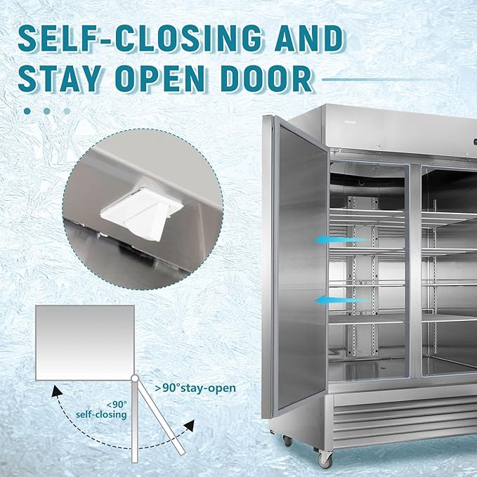 JINSONG 54" Commercial Refrigerator, 49 Cu.Ft Stainless Steel Reach-in Fridge with 2 Solid Doors, Upright Commercial Fridge for Restaurant, Bar, Shop, or Home Use