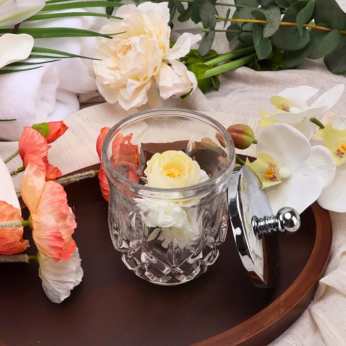 10Oz Clear Q-Tip Holder, Round Thick Glass & Metal Lid - Image 2