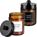 Amolliar Amber Glass Apothecary Jars Qtip Holder w/Plastic Lids by Amolliar