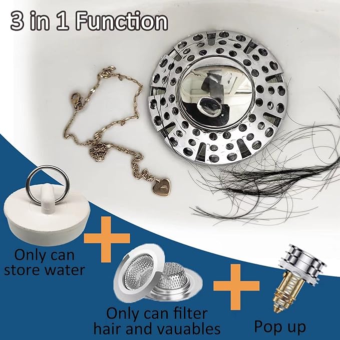 AzWzz Universal Tub Stopper Bathtub Drain Plug, Pop Up Tub Drain Hair Catcher - Image 5