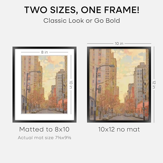 Homeforia Black 10x12 Picture Frame, High End Metal 10x12 Poster Frames with Mat 8x10, 10 x 12 Black Frame Matted to 8 x 10 inch Photo, 10 by 12 Thin Hanging Frames, Tempered Glass, Wall Kit, Set of 3