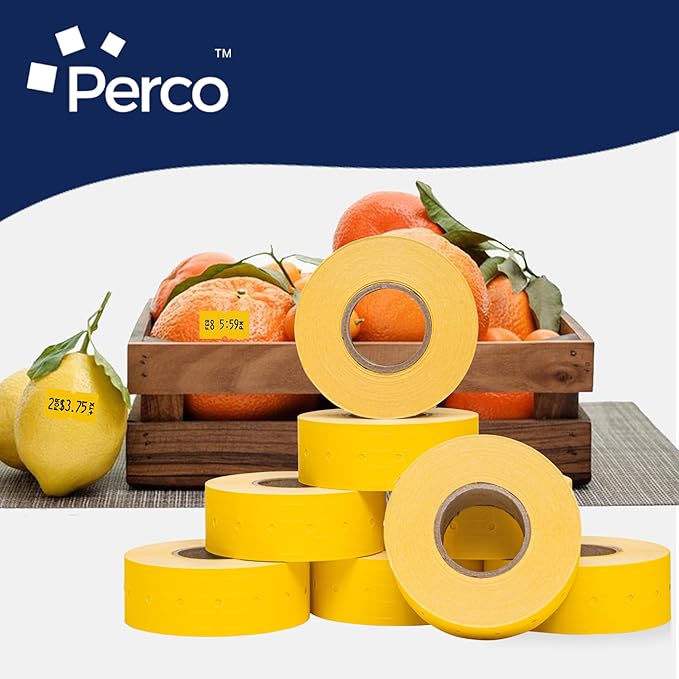 Perco 1 Line Yellow Labels - 32 Rolls, 4 Sleeves, 32,000 Blank Price and Date Gun Labels for Perco Lite, X, Plus and Pro 1 Line Price and Date Guns - Made in USA