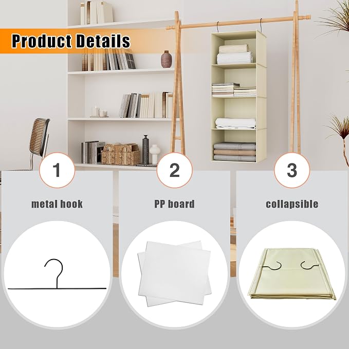 Hanging Closet Organizer 4-Shelf, Oxford Fabric Wardrobe Storage, shoes & - Image 5