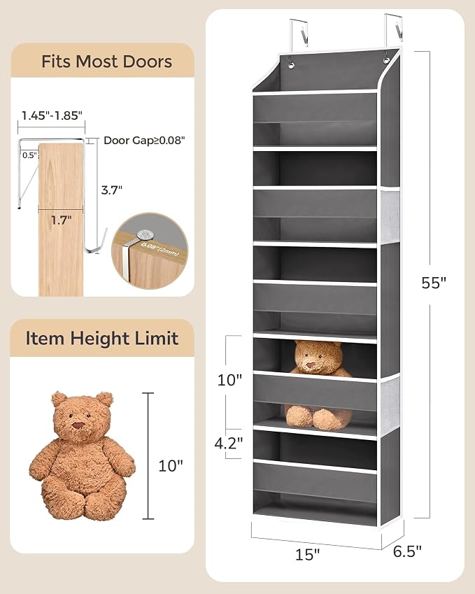 ULG 1 Pack Over Door Organizer Hanging Storage Dark Gray - Image 3