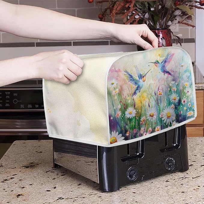 Hummingbird Daisy Print Toaster 2 Slice Cover Universal Size Kitchen Appliance Cover Fingerprint Protection Kitchen Home Decor