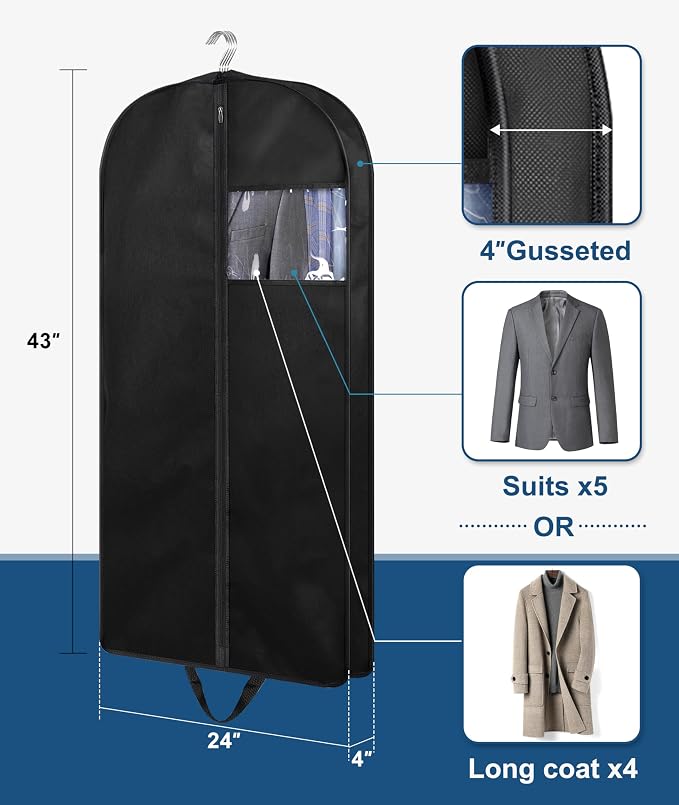 KIMBORA 43" Suit Bags for Closet Storage and Travel, Gusseted Hanging Garment - Image 2