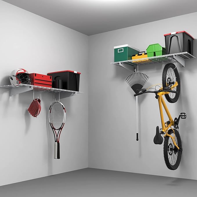 TORACK 2 Pack Garage Storage Wall Shelves, 15" x 45" Wall Mounted Wire Shelves for Garage Heavy Duty Wall Shelving(Pack of 2, White)