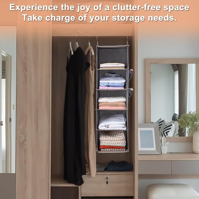 BOOMIBOO Hanging Closet Organize and Shelves, 5-Hanging Shelf（Light Grey） | - Image 5