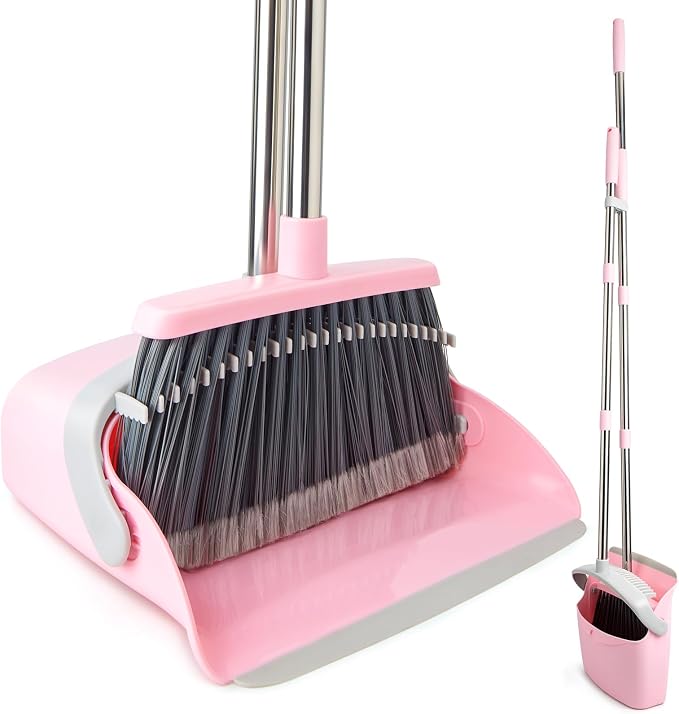 Broom and Dustpan Combo Set, Long Handle and Standing Dust Pan by OOOFLOWER