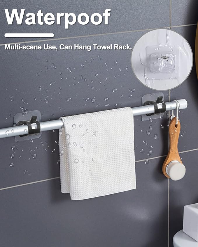 Curtain Rod Brackets No Drilling 8 Pack, Self Adhesive Hooks, Shower Rods & - Image 3