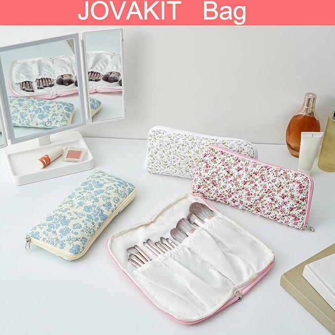 JOVAKIT Quilted Makeup Brush Holder Travel Cosmetic Bag - Image 5