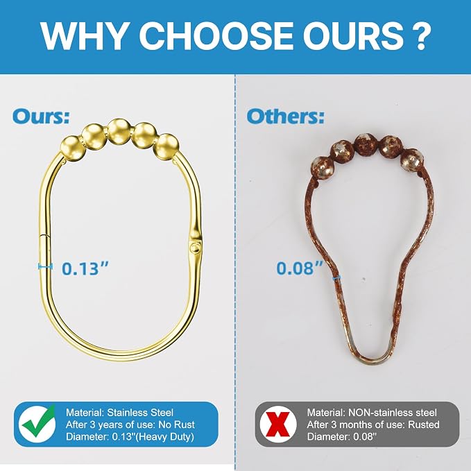 MENGJINGO 12PCS Wide Shower Curtain Hooks Rings, Rust Proof Stainless Steel | - Image 6