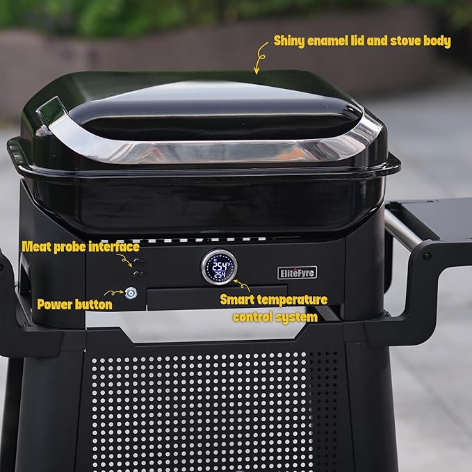 Volteq Electric Grill with Movable Cart, 1500W Smart Heat Control Portable BBQ Grill,No Smoke, Perfect for Apartment, Balcony, Deck, Patio