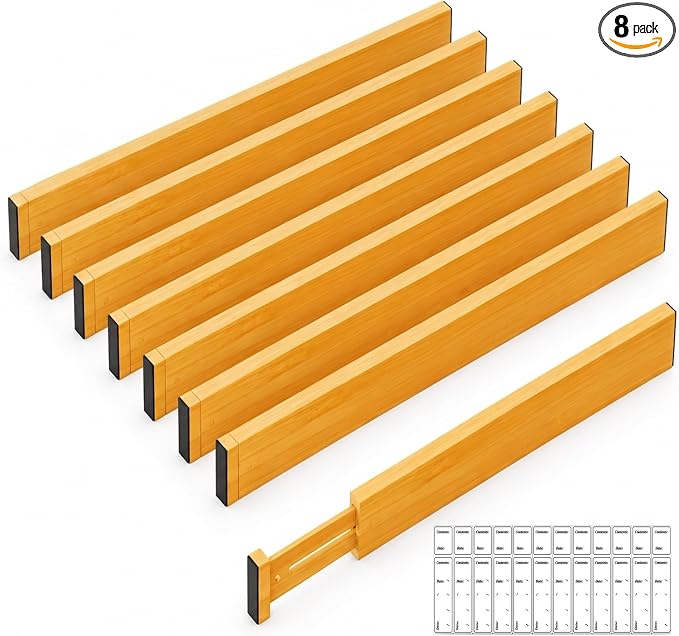 Adjustable Bamboo Drawer Dividers Expandable 8 Pack 17-22 Organizer | Kitchen by LUXVIOR
