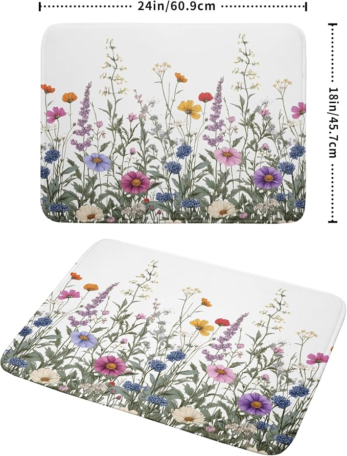 Giwawa Flower Herbs Dish Drying Mat Botanical Plant Dishes Drainer Mat 18x24 - Image 2
