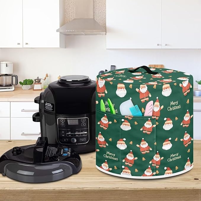 Pressure Cooker Cover for Women,Santa Claus Insulated Rice Cooker Cover with Easy to Clean Lining Stain Resistant Dust Cover with Pockets for Instant Pot 6 Quart Appliance Cover