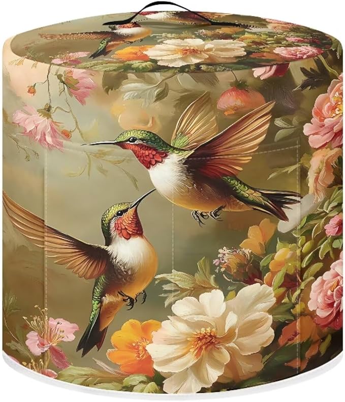 TODIYADDU White Flower Hummingbird Pressure Cooker Cover with Handle and Storage Pocket for Extra Accessories Portable Kitchen Appliance Dust Cover Protective for Air Fryer Toaster Accessories, L