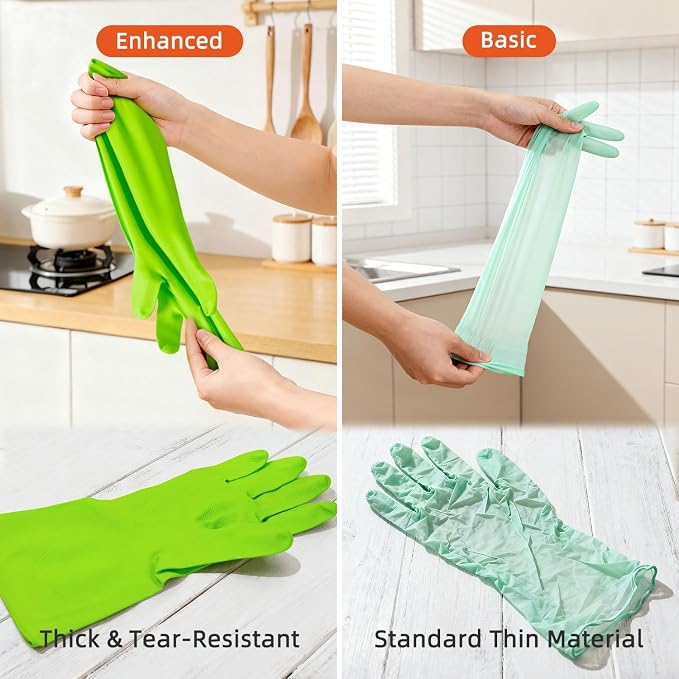 Cleanbear Reusable Dish Washing Rubber Glove Set of 3, Household Cleaning Gloves - Image 2