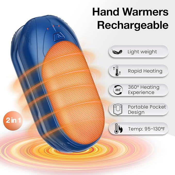 AI Hand Warmers Rechargeable 2 Pack, AI Smart Chips Electric Hand Warmers, 20Hrs Long Safe Heat, Portable Pocket Heater, Gifts for Christmas, Outdoor, Hunting, Golf, Camping Accessories