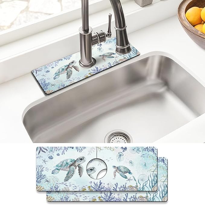 Sink Faucet Absorbing Mat, 2 Pack Drying Mat Around Faucet Sink Splash Guard by BathtubMat