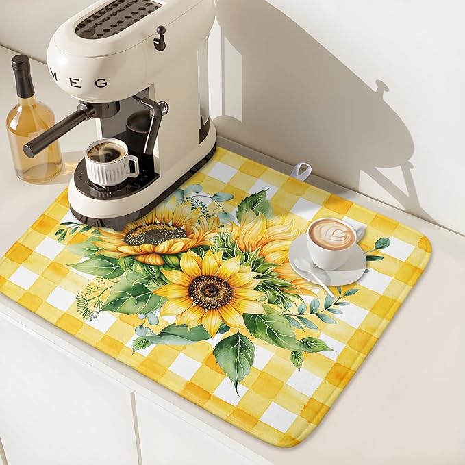 Sunflower Dish Drying Mat 16x18 Inch Absorbent Reversible Summer Sunflower - Image 7