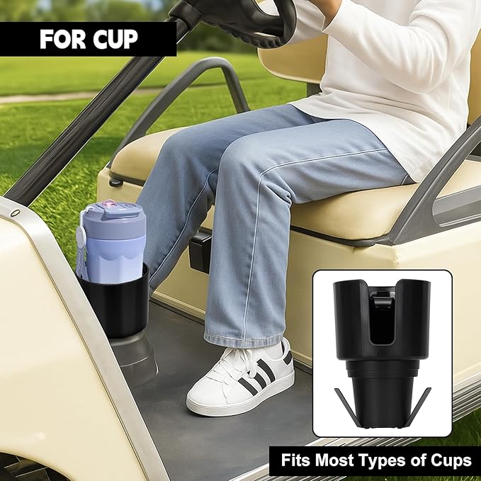 2 Pack Universal Golf Cart Cup Holder for 1 lb Portable Propane Heater, Fits 18-40 oz Water Bottles, Anti-Tip Design, Compatible with Yamaha, EZGO, and Club Car, Outdoor Essential Accessory, Black
