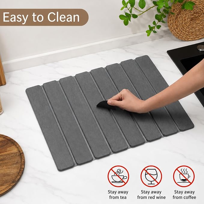 Stone Dish Drying Mat for Kitchen Counter, Thin & Light Quick Dry Stone Dishes - Image 6