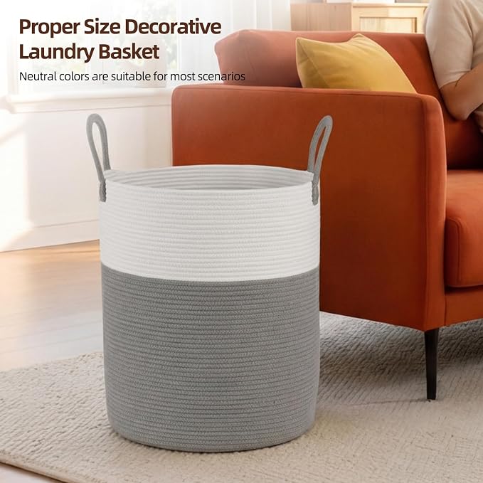 OIAHOMY 60L Nursery Hamper Laundry Basket Laundry Hamper Grey/White - Image 4