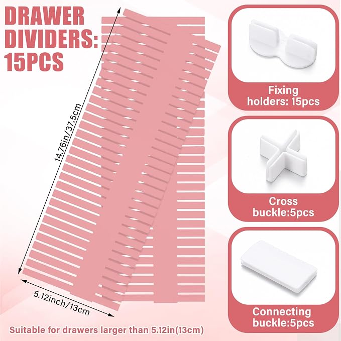 Blosssound 15 Pcs 5.12 Tall Drawer Divider Adjustable Drawer Organizer - Image 2