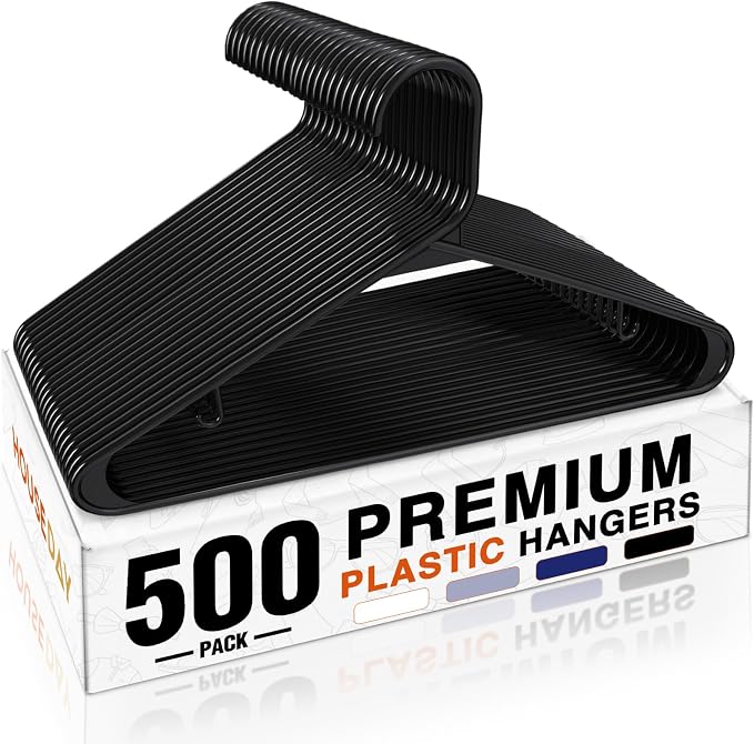 HOUSE DAY Black Plastic Hangers 500 Pack, Slim Space-Saving Clothes Hangers | by HOUSEDAY