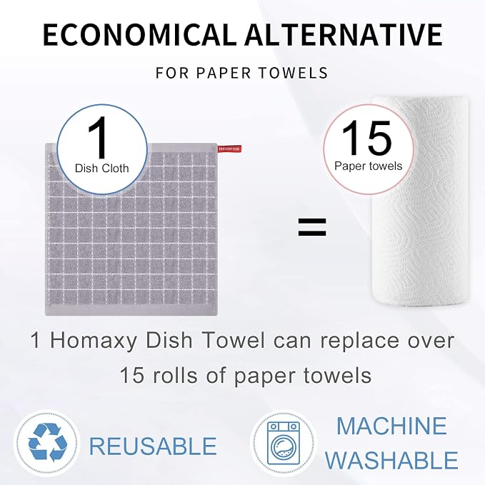 Homaxy 100% Cotton Terry Kitchen Dish Cloths, 6 Pack, Light Grey - Image 7