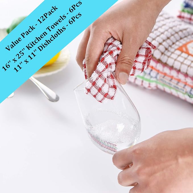 Kitchen Towels and Dishcloths Set, 16 x 25 12 12, Set of Bulk Cotton Dish - Image 3