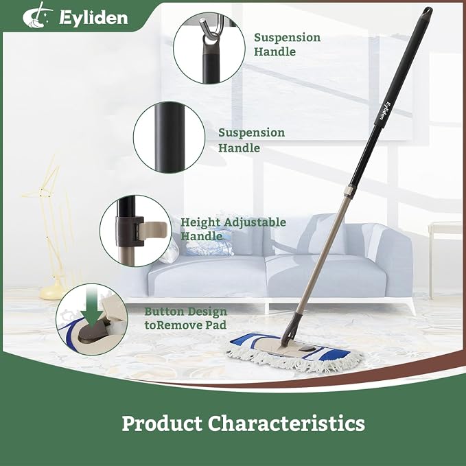 Eyliden Dust Mop, 2 Microfiber Pads, Home Commercial Cleaning, Quick Swap - Image 5