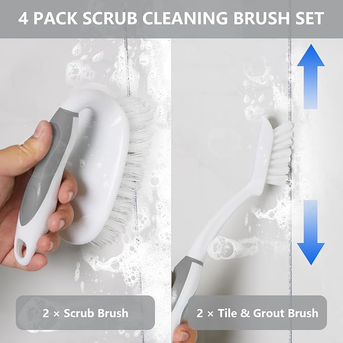 Scrub Brush Set, 4 Pack Deep Cleaning Brush Kit, 2 Tile & Grout Brush - Image 2