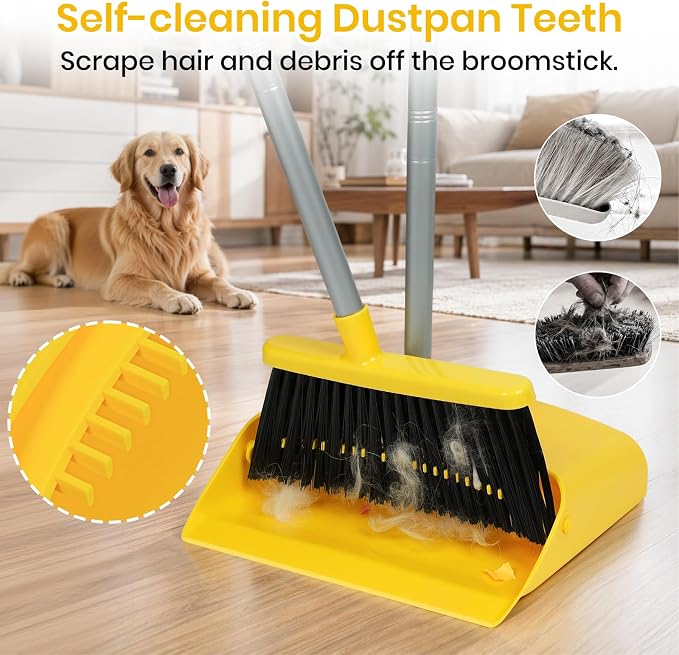 Stand Up Dustpan and Broom Set 50” Long Handle Broom - Image 4
