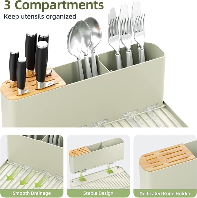 Urackify Extendable Dish Rack, 18.5"-26.7" L x 12.7" W, Soft Celery Green | - Image 5