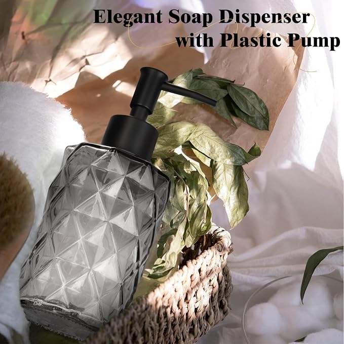 Glass Soap Dispenser with Plastic Pump, 1 Pack 11oz Gradient Diamond Design - Image 3