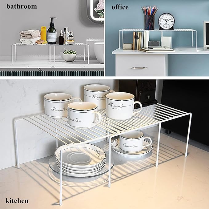 Orgneas Expandable Cabinet Shelf Organizer, Rustproof Metal Shelf Riser Kitchen Counter Storage Organizer Rack for Fridge, Cabinet, Pantry and Bathroom with Scratch Resistant Feet