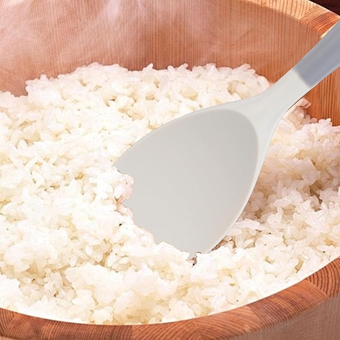 Silicone Rice Paddle, Non Stick Heat Resistant Rice Spoon Kitchen Gadge Scooper Cooking Utensil Cooker Spoon for Salads Mashed Potato (Grey)