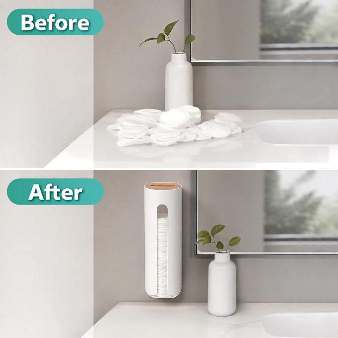 Cotton Round Holder, Wall Mounted Cotton Pad Dispenser Makeup Pad Container - Image 3