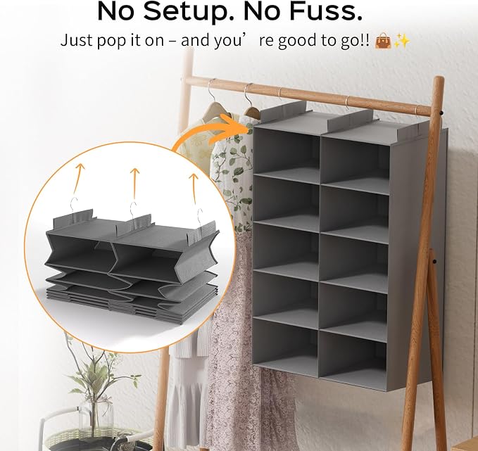 5 Tier Hanging Closet Organizer, Dual Row Wardrobe Storage - Image 4