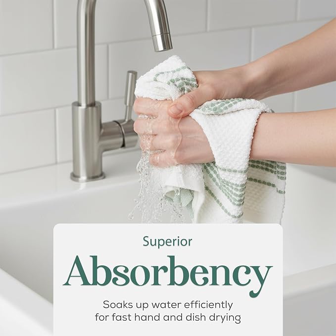 Kitchen Towels, Cotton Hand Towels White & Turquoise Mini Weaved Stitched - Image 9
