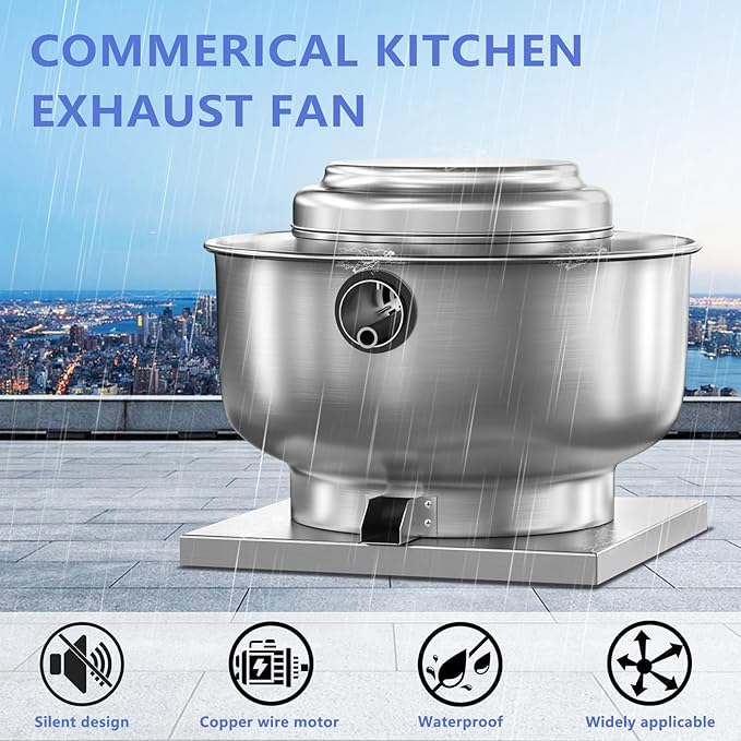 Restaurant Canopy Hood Grease Rated Exhaust Fan- Food Truck High-Speed Direct Drive Centrifugal Upblast Exhaust Fan 0.25HP 110 Volt Single Phase Motor 1500-1700 CFM