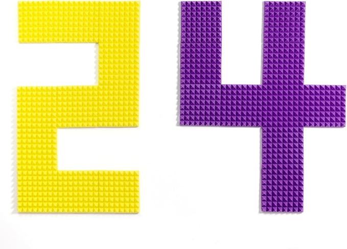 Sonicism Soundproof Wall Panels Self-Adhesive Pyramid 36 Pack,2" X 12" X 12" Acoustic Panels High Density Sound Proof Foam Panels for walls Fast Expand,Sound Absorption & Decoration(Black/Purple)
