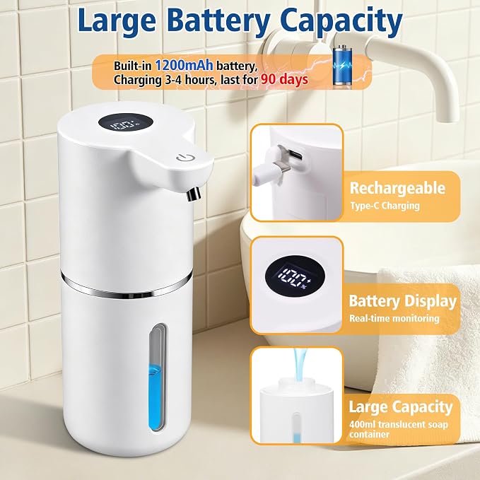 Automatic Foaming Soap Dispenser, 4 Adjustable Foam Levels, 11.8 oz Countertop - Image 4